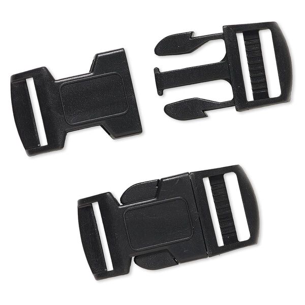 Clasp, buckle, plastic, black, 65x32mm with 25x3mm hole. Sold per pkg of 2. image number 0
