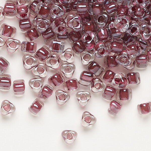 Seed bead, Miyuki, glass, transparent clear color-lined wine, (TR1118), #5 triangle. Sold per 25-gram pkg. image number 0