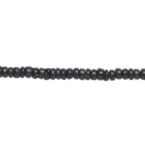 Bead, wood (dyed / waxed), black, 3x1.5mm-3.5x3mm hand-cut rondelle with 0.7mm hole. Sold per pkg of (2) 15" to 16" strands.