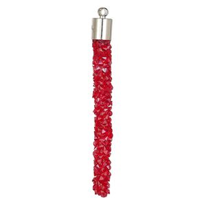 Focal, glass / resin / imitation rhodium-finished brass, red, 53x6mm stick. Sold per pkg of 4.