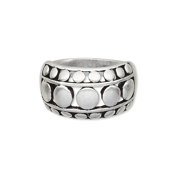 Ring, antique silver-plated "pewter" (zinc-based alloy), 13mm wide with flat beaded design, size 9. Sold individually. image number 0