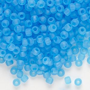 Seed bead, Dyna-Mites™, glass, transparent matte light turquoise blue, #6 round. Sold per 1/2 kilogram pkg.