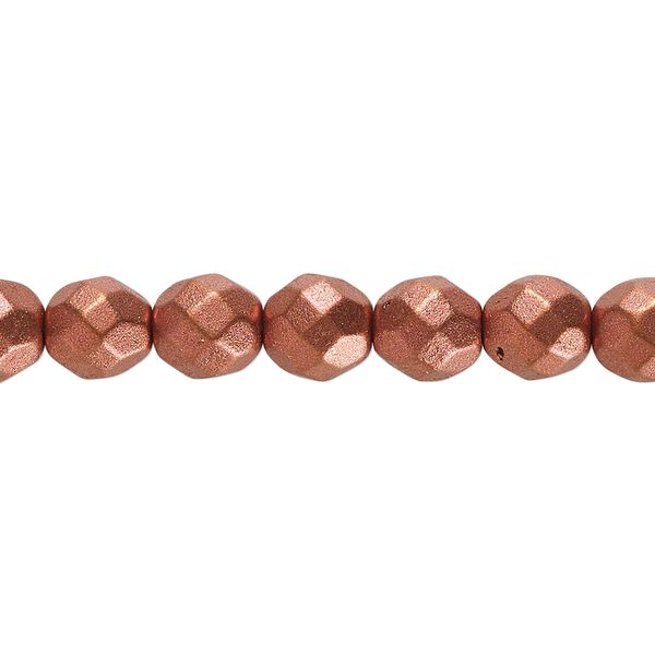 Bead, Czech fire-polished glass, opaque satin copper, 8mm faceted round. Sold per 15-1/2" to 16" strand, approximately 50 beads. image number 0