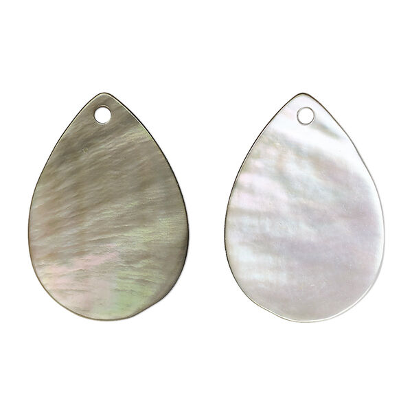 Drop, black lip shell (natural), 25x18mm flat teardrop, Mohs hardness 3-1/2. Sold per pkg of 2. image number 0