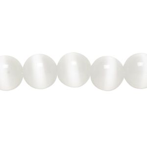 Bead, cat's eye glass (fiber optic glass), white, 10mm round, quality grade. Sold per 15-1/2" to 16" strand.