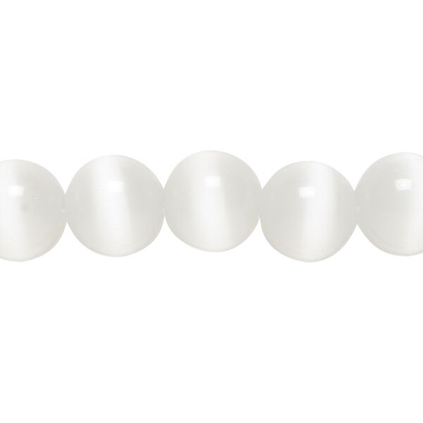 Bead, cat's eye glass (fiber optic glass), white, 10mm round, quality grade. Sold per 15-1/2" to 16" strand. image number 0