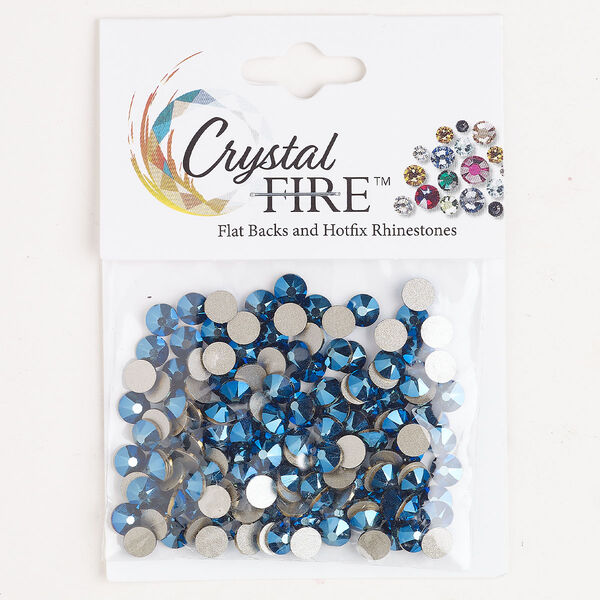 Flat back 144pk metallic blue foil back, Crystal Fire® 4.60-4.80mm round SS20 image number 0