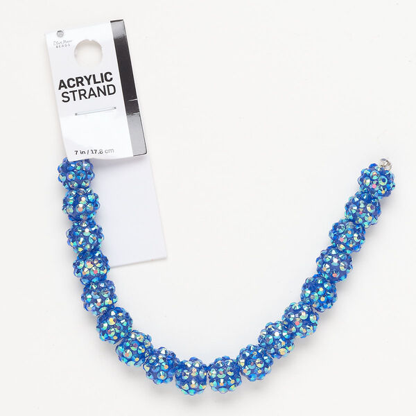 Bead, acrylic, blue AB, 9-10mm bumpy round. Sold per 7-inch strand, approximately 15 beads. image number 0