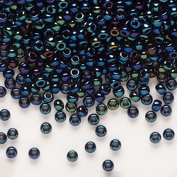 Seed bead, Miyuki, glass, pkg/250g, #8 rocaille, opaque metallic iris dark blue (RR-452). image number 0