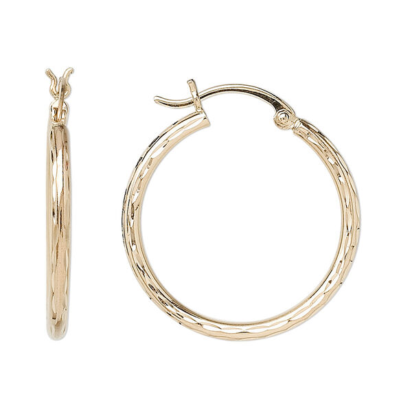 Earring, 14Kt gold, 24.5mm diamond-cut round hoop with latch-back closure. Sold per pair. image number 0