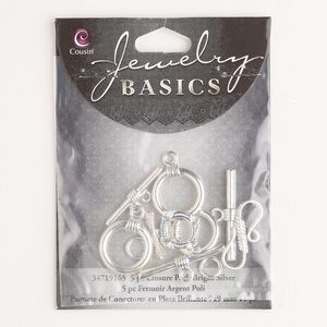 Clasp mix S-hook / toggle 1pkg5, silver-finished / brass 1-strand