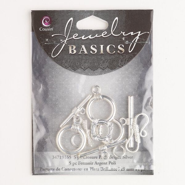 Clasp mix S-hook / toggle 1pkg5, silver-finished / brass 1-strand image number 0