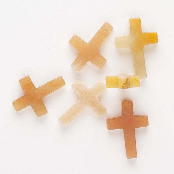 Red aventurine 1pkg6, half-drilled cross drop natural B grade, 21x14mm-25x19mm image number 0