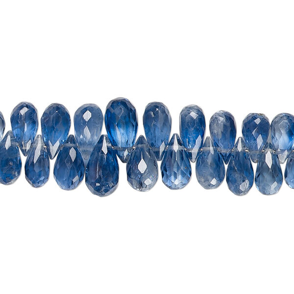 Bead, blue kyanite (natural), 6x4mm-10x5mm graduated hand-cut top-drilled faceted briolette, B grade, Mohs hardness 4 to 7-1/2. Sold per 4-inch strand, approximately 40 beads. image number 0