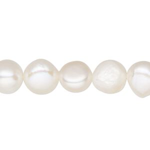 Pearl, cultured freshwater pearl (bleached), white, 11-12mm flat-sided potato, D grade, Mohs hardness 2-1/4 to 4. Sold per 14-inch strand.