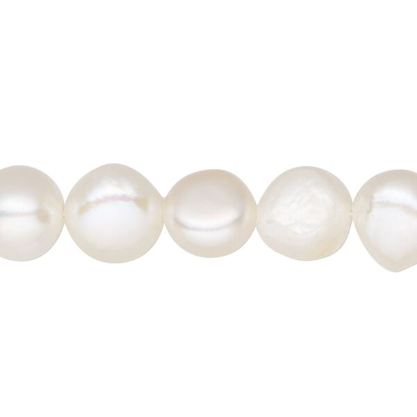 Pearl, cultured freshwater pearl (bleached), white, 11-12mm flat-sided potato, D grade, Mohs hardness 2-1/4 to 4. Sold per 14-inch strand. image number 0