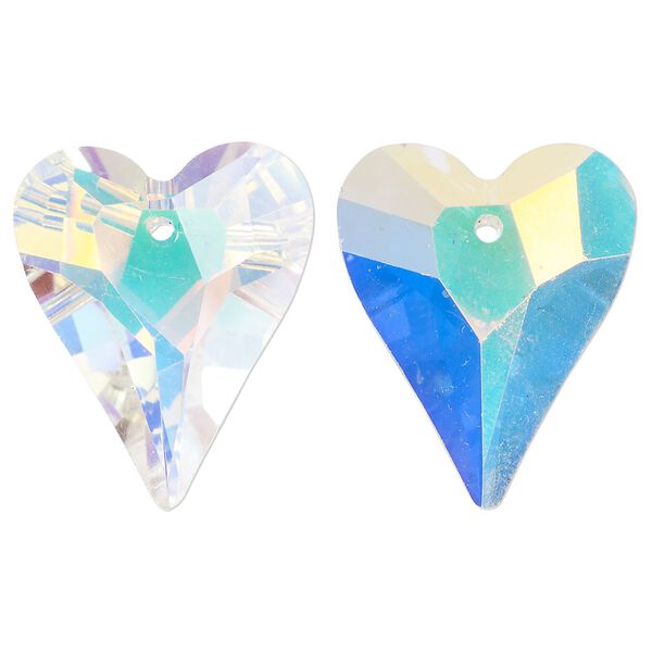 Drop, glass, translucent clear AB, 27x22mm heart. Sold per pkg of 2. image number 0