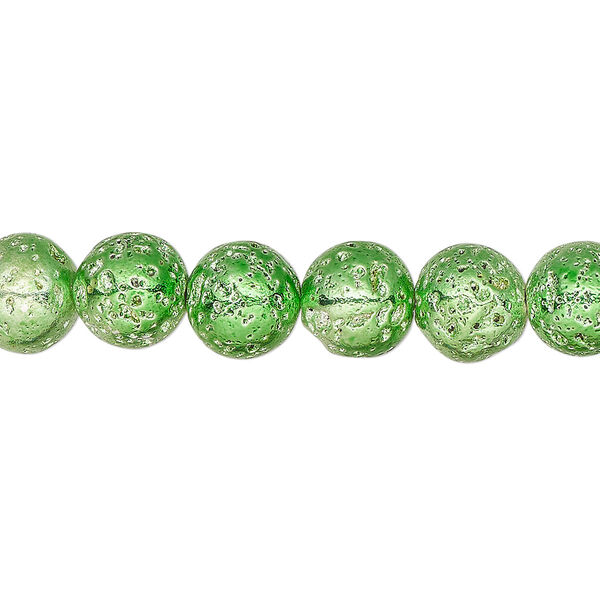Bead, electro-coated lava rock (coated), mint green, 7-8mm round. Sold per 15-1/2" to 16" strand. image number 0