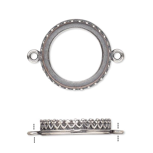 Link, JBB Findings, antique silver-plated brass, 20.5mm round with open back and decorative trim, 18mm round bezel setting. Sold per pkg of 2. image number 0