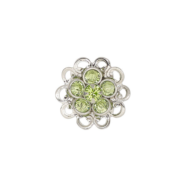 Sew-on 1pk peridot rhodium finish, Crystal Passions® 17mm flower image number 0