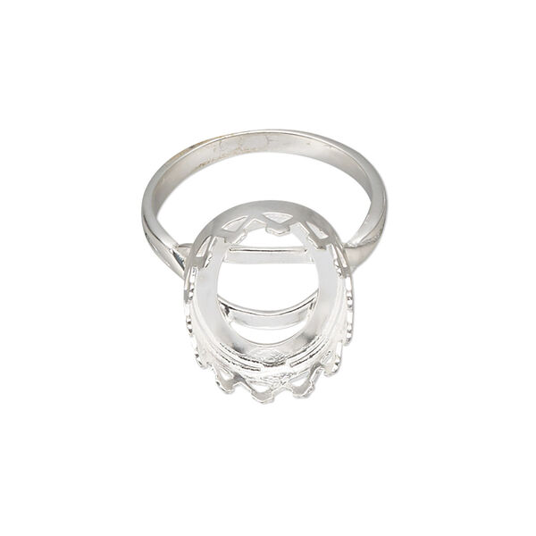 Ring, sterling silver, 17x13.5mm wide with 16x12mm oval cabochon bezel setting, size 7. Sold individually. image number 0