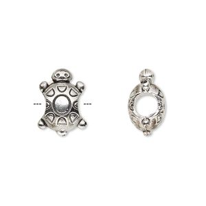Bead, antique silver-finished "pewter" (zinc-based alloy), 15x10.5mm double-sided turtle. Sold per pkg of 12.