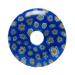 Focal, millefiori glass 1pkg1, translucent cobalt blue / orange / white, 34-35mm undrilled donut.