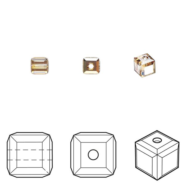 Bead 48pk crystal metallic sunshine, Crystal Passions® 4mm cube 5601 image number 0