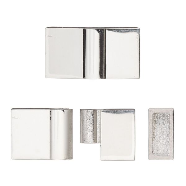 Clasp, glue-in, magnetic slide lock, stainless steel, 22x12mm rectangle, 9.5x3.5mm inside diameter. Sold individually. image number 0