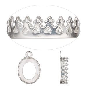 Drop, sterling silver, 13.5x11mm oval with decorative trim and open back with 12x10mm oval cabochon bezel setting. Sold individually.