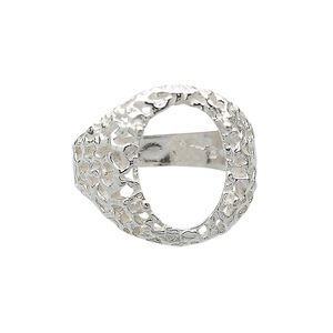 Ring, sterling silver, freeform band with 18x13mm 4-prong oval setting, size 10. Sold individually.