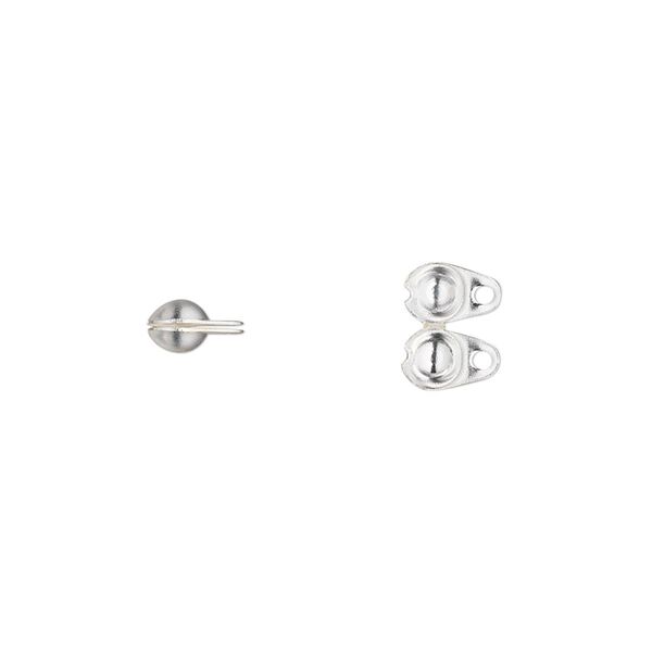 Bead tip, silver-plated brass, 6.5x4mm side clamp-on with closed loop. Sold per pkg of 100. image number 0