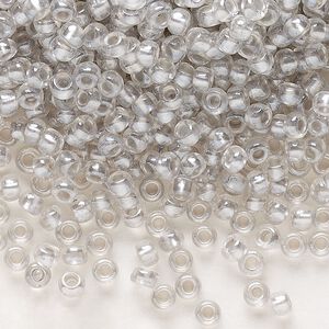 Seed bead, Preciosa Ornela Czech glass, pkg/500g, #8 rocaille, translucent color-lined luster pastel grey, (382PD).