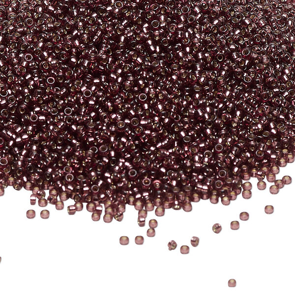 Seed bead, Miyuki, glass, pkg/35g, #15 rocaille, Duracoat® transparent silver-lined raisin, (RR-4280). image number 0