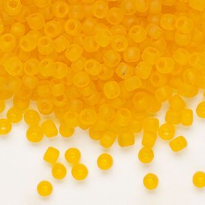 Seed bead, Dyna-Mites™, glass, transparent matte orange, #6 round. Sold per 40-gram pkg.