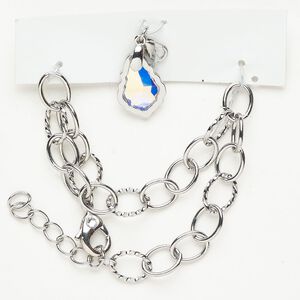 Chain finding assortment brass / crystal 1pkg1 mixed sizes shapes, antique silver finish / clear AB