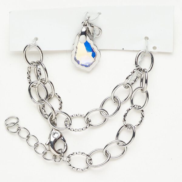 Chain finding assortment brass / crystal 1pkg1 mixed sizes shapes, antique silver finish / clear AB image number 0