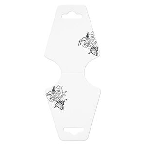 Necklace card, paper, opaque white and silver, 1-3/4 x 2-1/4 inch assembled with double-sided butterfly and flower design. Sold per pkg of 100.