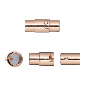 Clasp, magnetic, copper-plated brass, 18x7mm locking round tube with glue-in ends, 5mm inside diameter. Sold per pkg of 2.