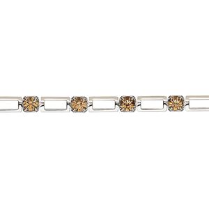 Cupchain, VINTAGE Crystal™, imitation rhodium-plated brass and crystal, light Colorado topaz, 3.3mm open rectangle. Sold per pkg of 1 meter.