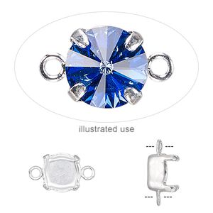 Link, silver-plated brass, 8mm with SS39 4-prong chaton setting. Sold per pkg of 6.