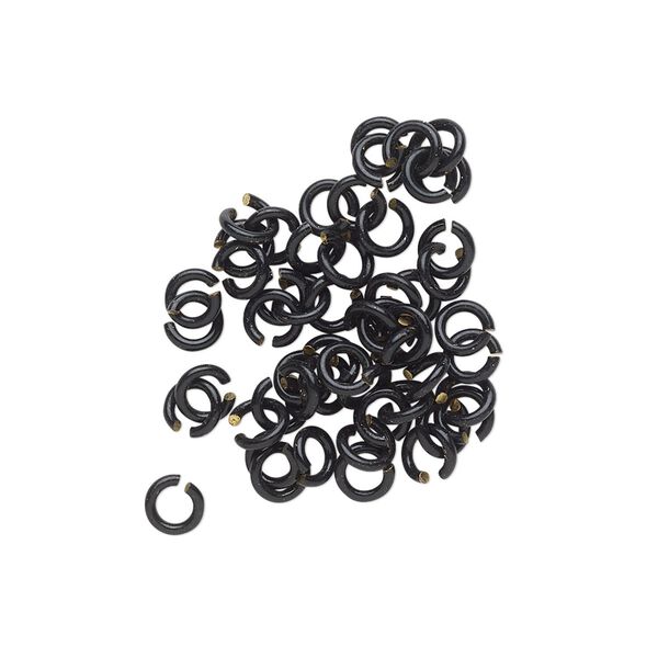 Jump ring, electro-coated brass, black, 4mm round, 2.4mm inside diameter, 20 gauge. Sold per pkg of 50. image number 0