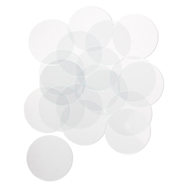 Design element, glass, clear, 1-1/2 inch flat round with cut edges. Sold per pkg of 20. image number 0