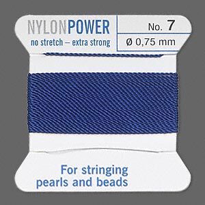 Thread, Griffin, nylon, blue, size #7. Sold per 2-meter card (approximately 78 inches).