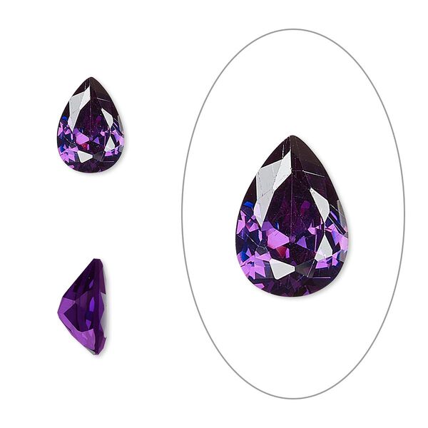 Gem, cubic zirconia, amethyst purple, 10x7mm faceted pear, Mohs hardness 8-1/2. Sold individually. image number 0