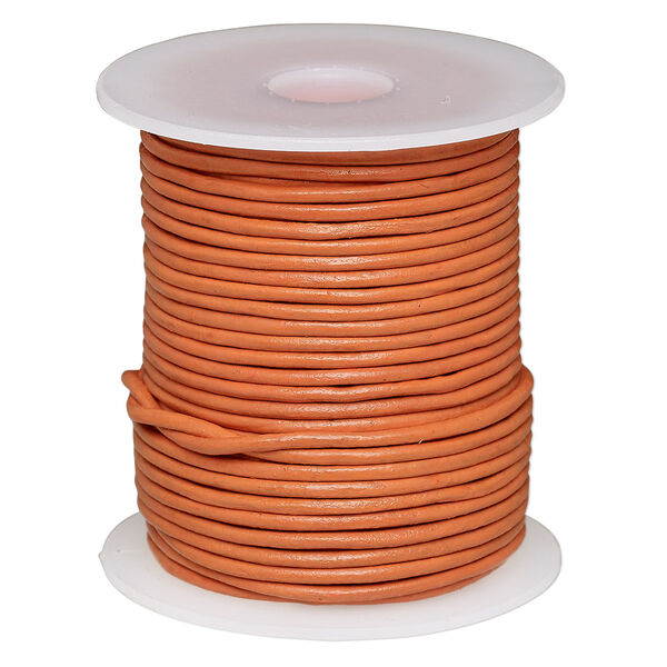 Cord, leather (dyed), marigold, 2mm round. Sold per 25-yard spool. image number 0