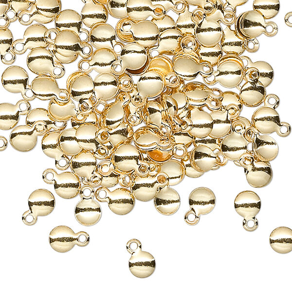 Drop, gold-plated brass, 4mm round. Sold per pkg of 100. image number 0