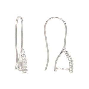Ear wire 1pkg2 sterling silver, 27mm beaded / ice-pick bail / 7.5mm grip length, 20 gauge 1 pair