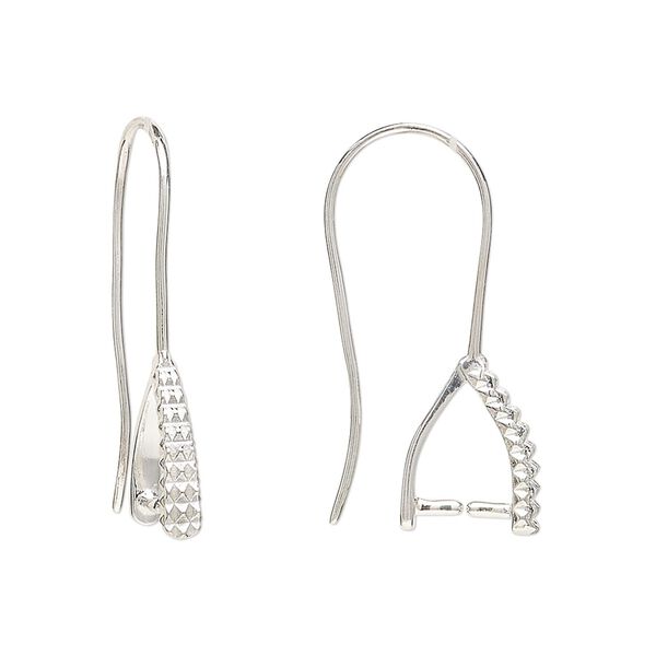 Ear wire 1pkg2 sterling silver, 27mm beaded / ice-pick bail / 7.5mm grip length, 20 gauge 1 pair image number 0