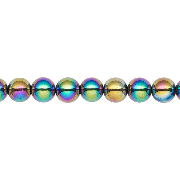Bead, Hemalyke™ (man-made), rainbow, 6mm round. Sold per 15-1/2" to 16" strand. image number 0